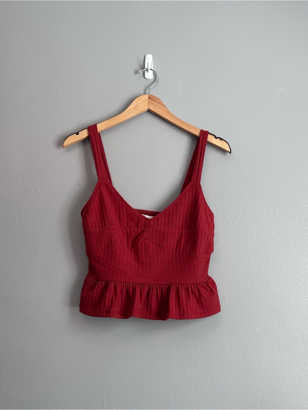 Society Burgundy/orange Ribbed Peplum Crop Tank